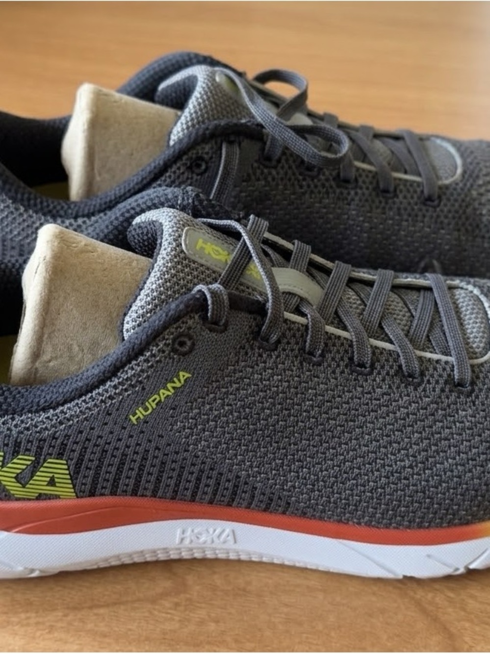Hoka One One Men’s Hupana Knit Sneakers - Gray with Orange and Yellow Accents